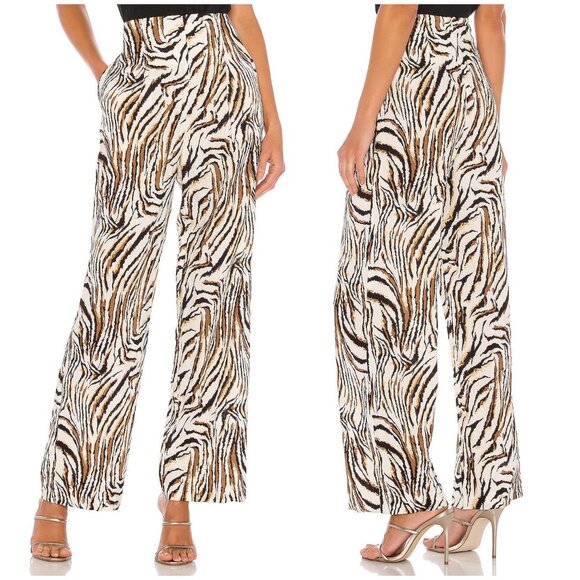Revolve L'ACADEMIE The Dinnie Linen Blend Wide Leg  Pant in Tiger Print Size S - Picture 1 of 11